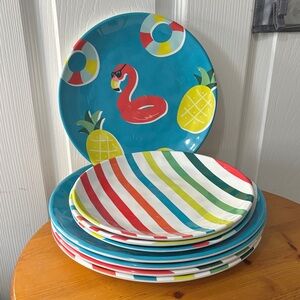Zaks! Colorful Flamingo and Pineapple Plate Set